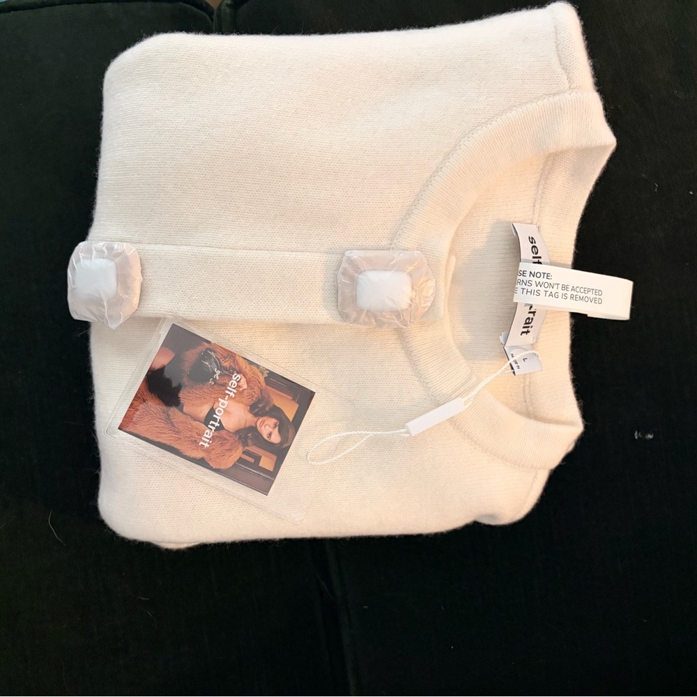 Self-Portrait Cream Cropped Cardigan with Decorative Buckles - Picture 3 of 6